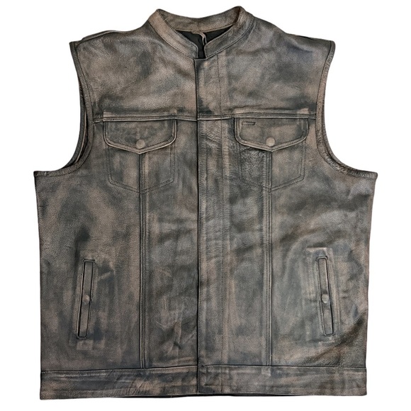 HIGH MILEAGE • Men’s Premium Cowhide Brown SOA Biker Leather Motorcycle Vest - Picture 11 of 12